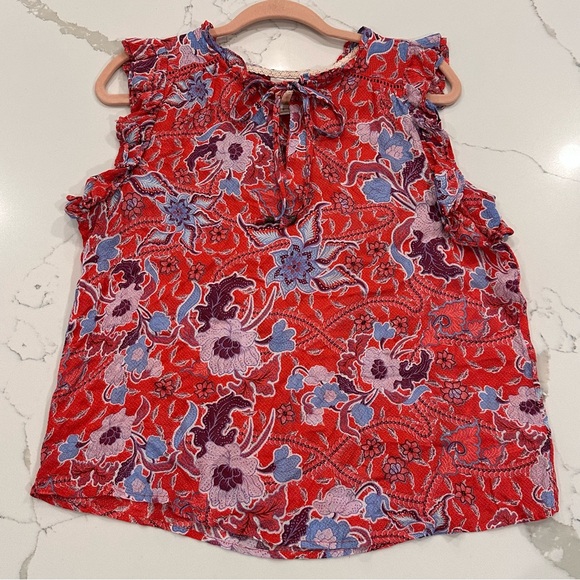 Knox Rose Womens Floral Flutter Sleeve Blouse Top Size S Vibrant Colorful Beach - Picture 1 of 8